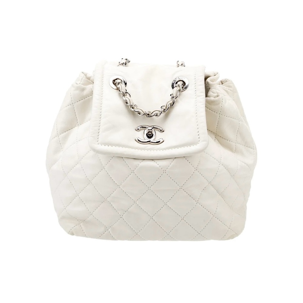 CHANEL Lambskin Quilted Beijing Backpack Bag White